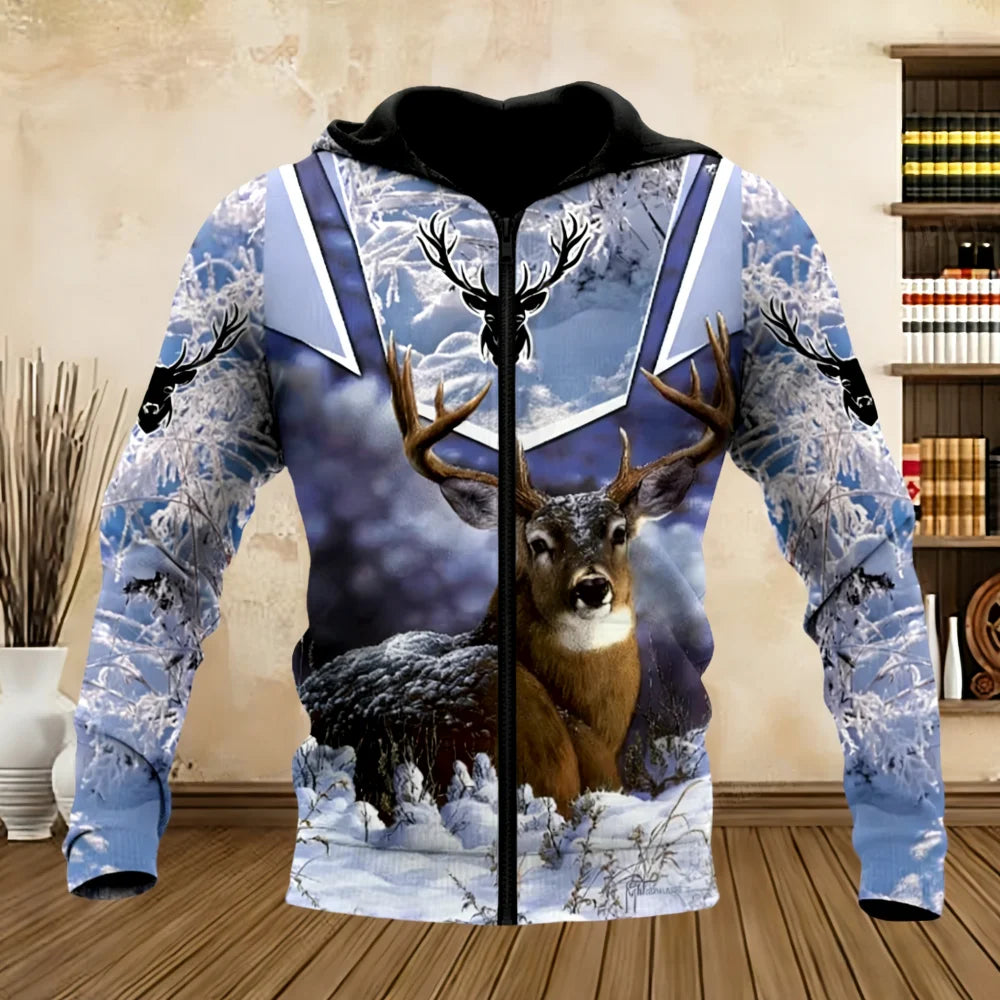Zipper Hoodie Blue Deer